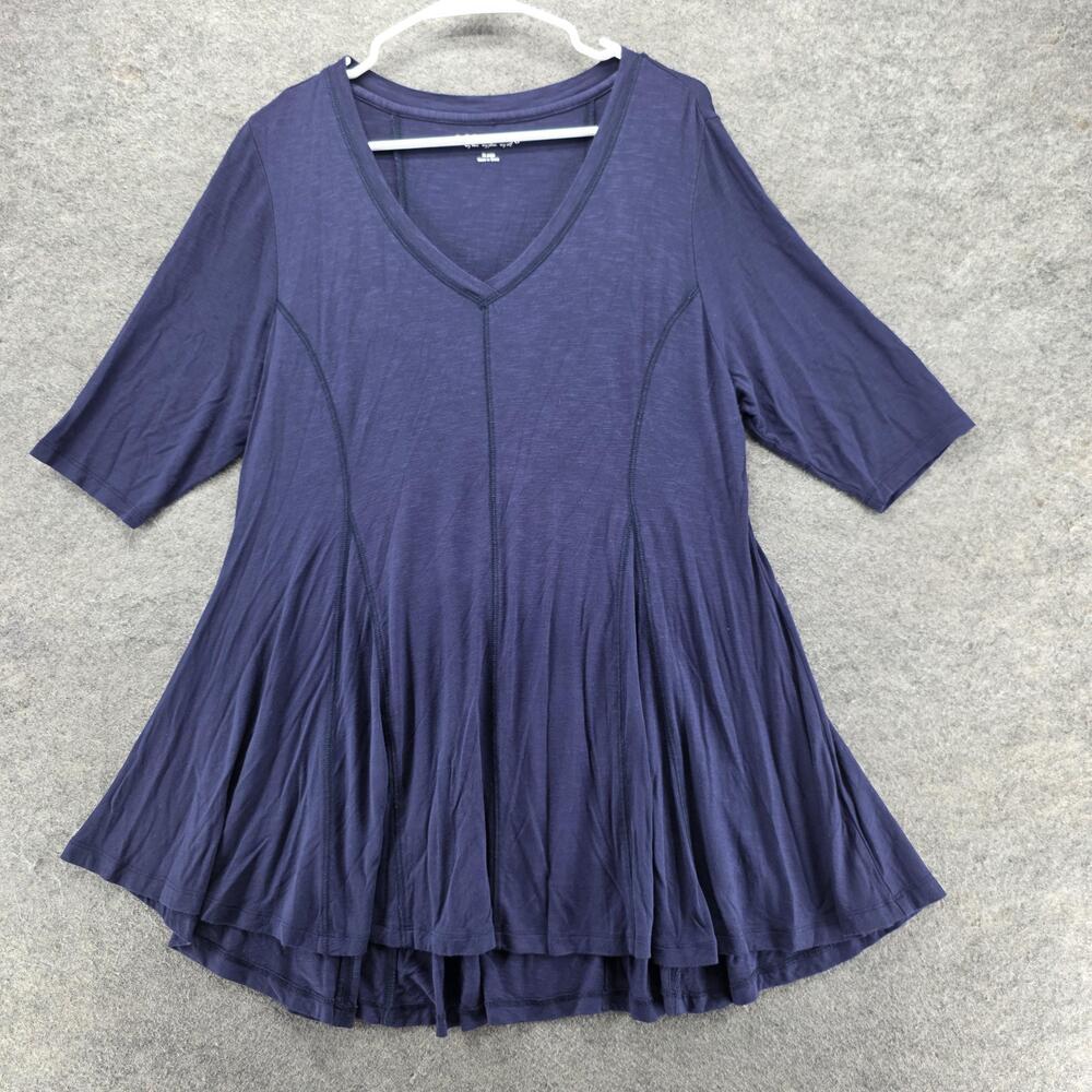 Soft Surroundings T-Shirt Tunic Womens XL Blue V-Neck Swing Hem Jersey Relaxed
